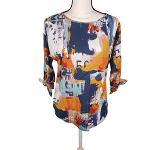 Pure Essence Abstract Graffiti Print Tie-Sleeve Blouse Small